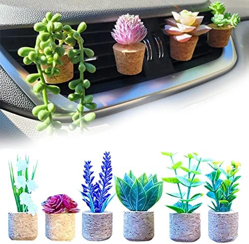 LPSHGK Plant Car Air Freshener Vent Clip, Plant Air Freshener Car, 3D Artificial Plants Shape Aromatherapy Vent, Car Vent Clip Air Freshener (B-6PCS)