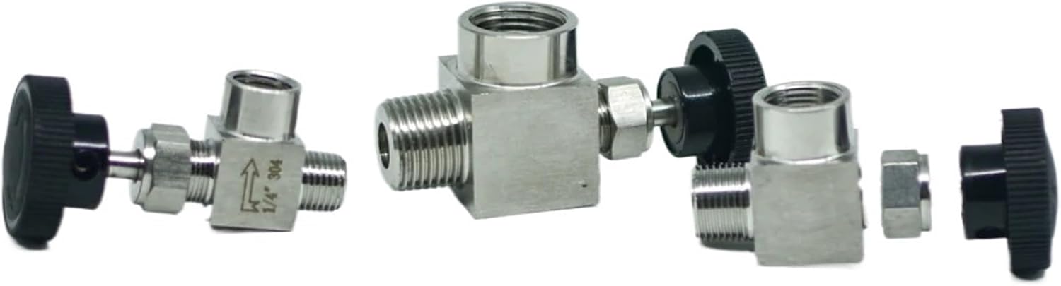 1/8" 1/4" 3/8" 1/2" BSP NPT Male To Female Elbow 90 Degree Needle Valve Crane Elbow 304 Stainless Flow Control Water Gas Oil(1/8",BSP)