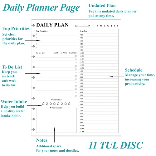 Zgmj Undated Daily Planner Refill - A4 Day Planner Insect To Do List, 100 Sheets/200 Pages Planner And Lined Refill, 11 Disc Hole Punched, 100 Gsm White Paper, 8.5'' X 11'' #TOP1