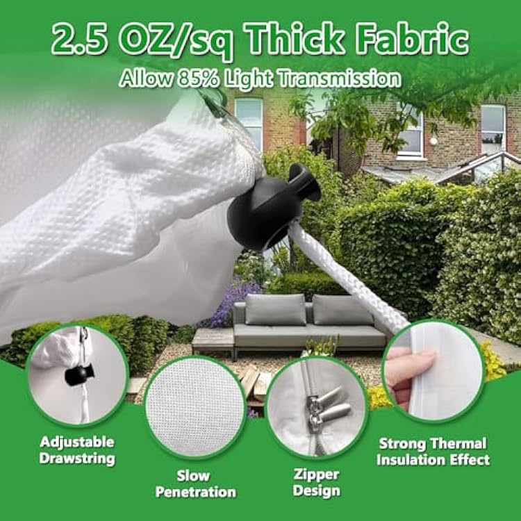 Plant Covers Freeze Protection, 32 x 47 2.5oz/yd2 Reusable Frost Cloth with Drawstring, Winter Plants Jacket Warm Shrubs Cover Blanket Frost Protection for Outdoor Garden Plants, 2 Packs