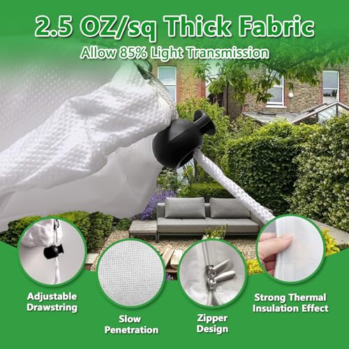 48x72in Plant Covers Freeze Protection Frost Blanket, 2.5oz/yd² Reusable Frost Cloth with Drawstring, Winter Plants Jacket Warm Shrubs Cover Protection for Outdoor Garden Plants & Vegetables, 2 Packs by Kijamilee - Image 2