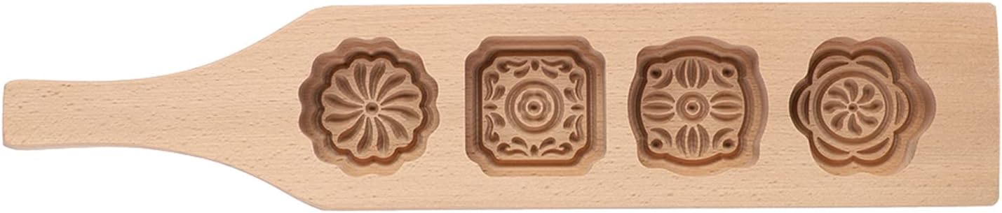 Oumefar Wooden MoonCake 4 Flower Pattern Mooncake DIY Handmade Press Food Pastry Biscuit Cookie Pumpkin Pie Baking Tool for Home Bakery Dessert Shop(Pattern one)
