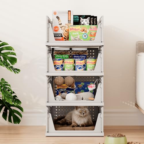Image of Pinkpum Grey 6 Pack Closet Organizers Storage Bins, Stackable Plastic Drawer Basket for Clothing, Stackable Storage Bins Shelf Storage Container for Closet Wardrobe Bedroom Bathroom Office
