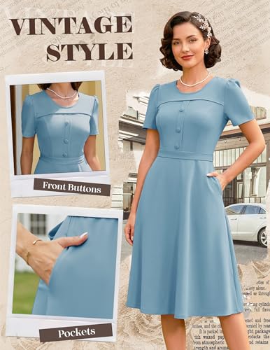 Image of Wedtrend 1950's Vintage Dresses for Women Modest Church Dress with Pockets Short Sleeve Tea Party A-Line Cocktail Dresses