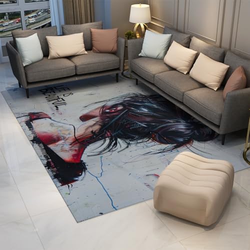 Tapis de salon gris vintage portrait graffiti haut de gamme - 3