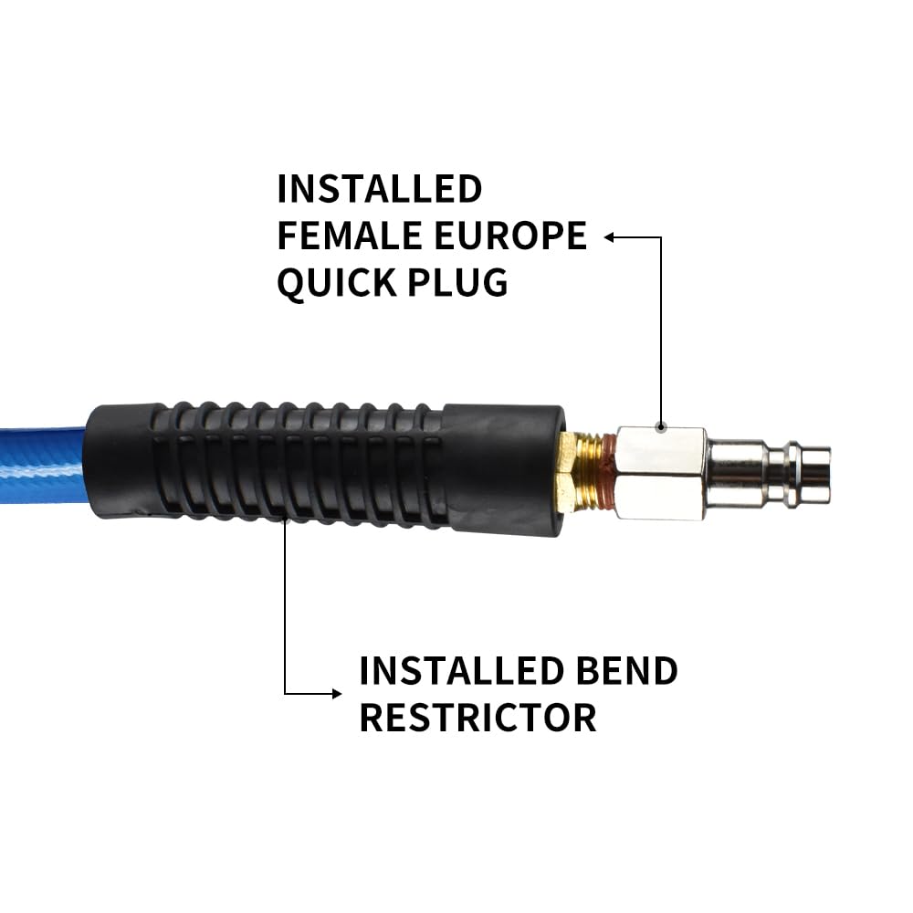 3/8" PVC Reinforced Air Compressor Hose Blue with 1/4" Europe Steel Quick Coupler and Plug Fittings, 15m Length - Image 4
