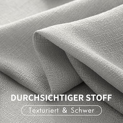 MIULEE Transparente Voile Vorhang für Schlafzimmer Lichtdurchlässige Gardinen Hellgrau 245x140cm