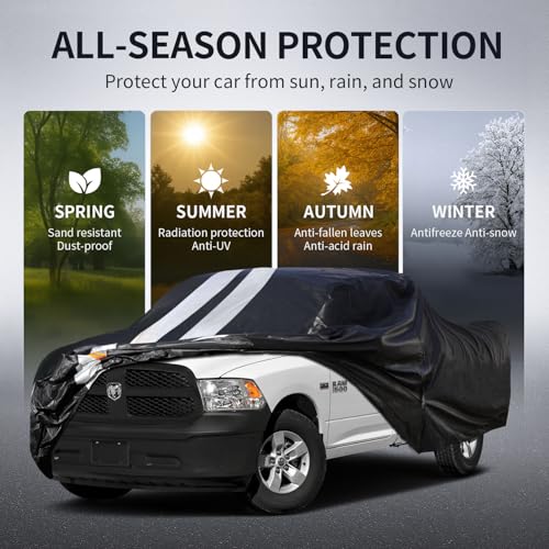Image of Ram 1500 Truck Cover Custom Fit 2009-2026 Crew Cab Short Bed(5.75') with Door Zipper, 10 Layer Outdoor Heavy Pickup Truck Cover Waterproof All Weather, Car Tarp for Wind Dust Sun etc Protection.