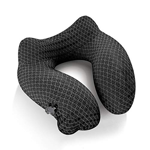 Oreiller gonflable de voyage en U noir compact avec maintien cervical ergonomique - 2