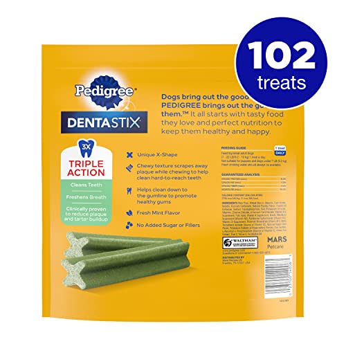 Pedigree Dentastix Dental Dog Treats For Toy/Small Dogs Fresh Flavor Dental Bones, 1.6 Lb. Value Pack (102 Treats) #TOP1