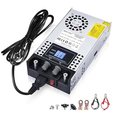 BOSYTRO Regulowany Zasilacz 0-60V 0-10A 600W Impulsowy Transformator 230V na 60V Zasilacz do taśmy LED, CCTV, drukarki 3D, radio, kamera, laboratoryjny