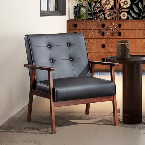 STHOUYN Black Leather Accent Chair for Office, Waiting Room...