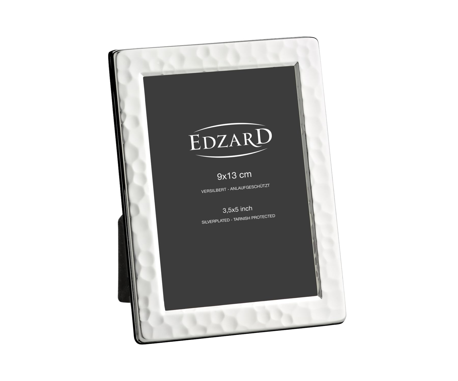 EDZARD Bilderrahmen Pavia für Foto 9 x 13 cm, gehämmert, edel versilbert, anlaufgeschützt, Samtrücken, Silber Fotorahmen zum Stellen