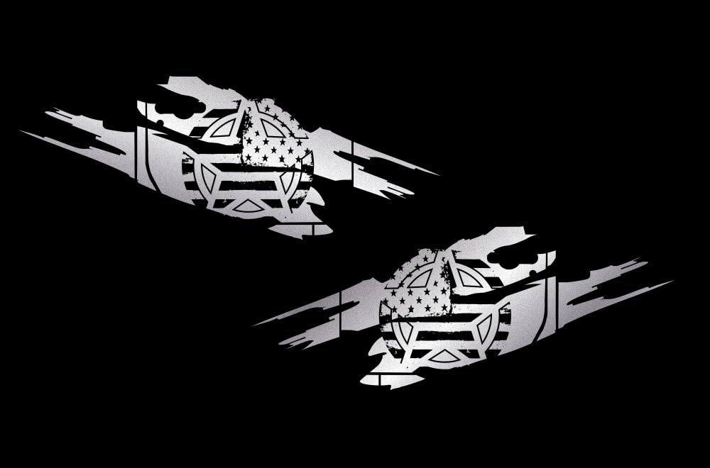 Army Star Torn Side Graphics Kit Vinyl Decal Wrap Compatible with Jeep Wrangler 4 Door 2007-2016 - Silver