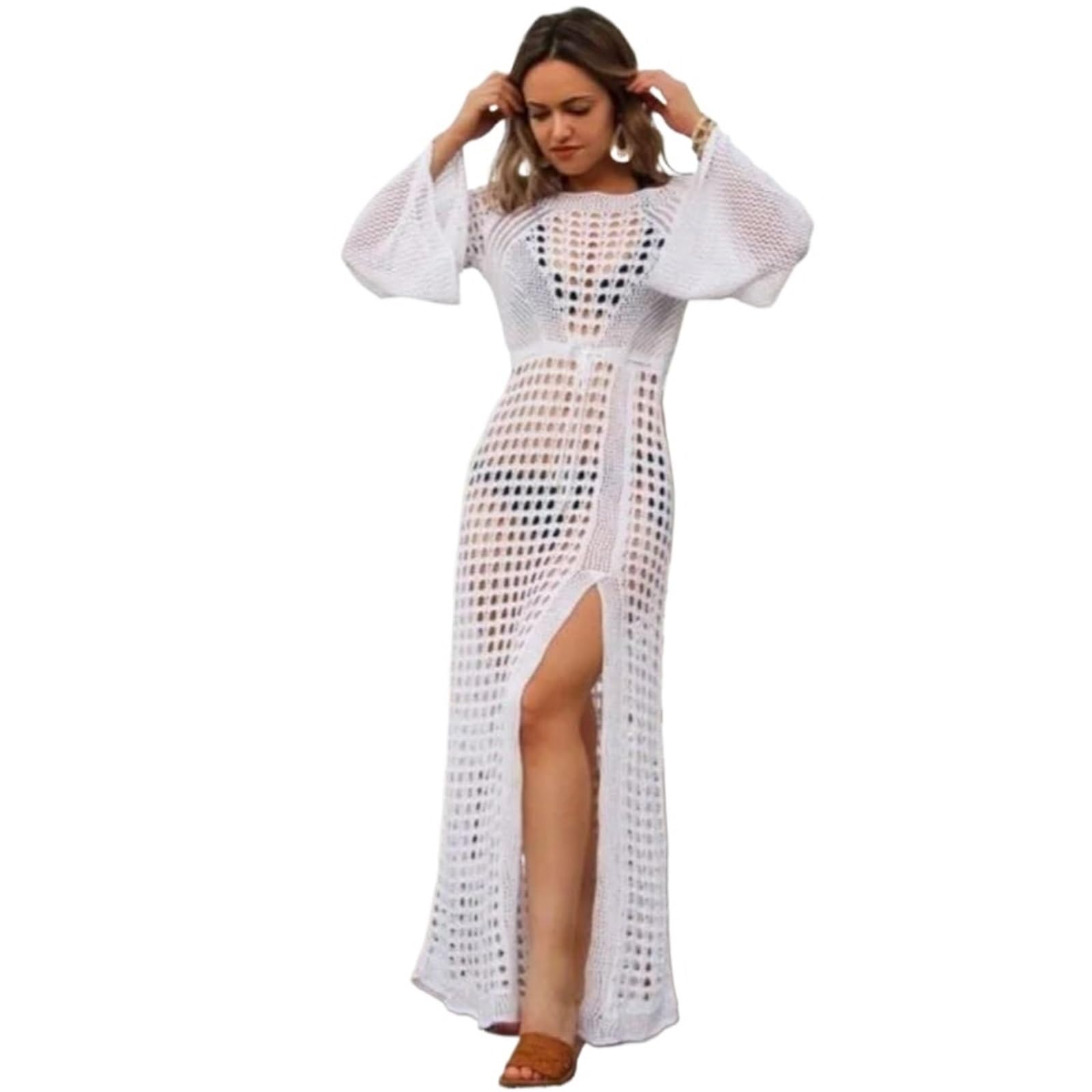 Abito da Spiaggia Vestito da Spiaggia Anti-Sole Estivo for Le Donne Copricostume da Bikini Vestito da Spiaggia con Maniche a Lanterna for Bikini da Donna
