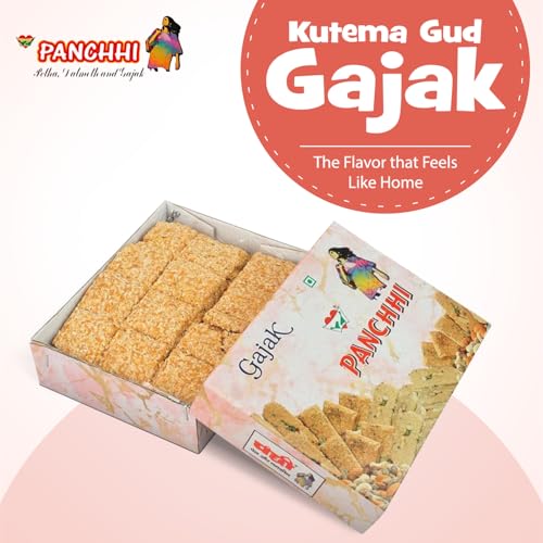 Image of Panchhi Kutema Gud Gajak 500g - Homemade Traditional Agra Gazak (Since 1926), Made of Sesame Seeds, Gur & Dry Fruits | Crispy Tilkut Chikki, Healthy Jaggery Sweet Specially Winter, Festival & Gift