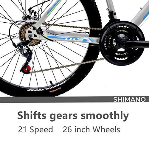 Huijian Comfort Adult Hybrid Bike, Dual Sport Bicycle, Aluminum 26 Inch Wheels 21 Speed, Multiple Colors (White-Blue) #TOP2
