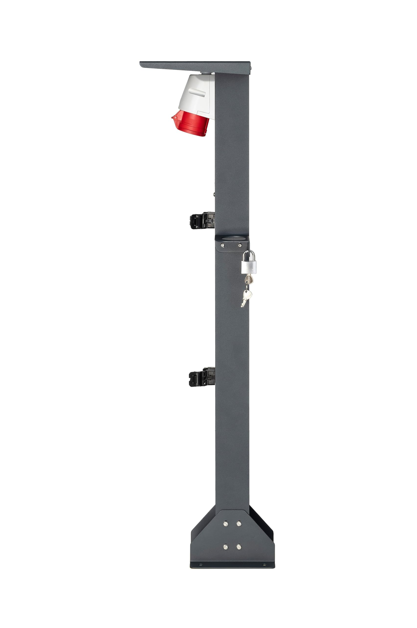 supporto universale di alta qualità in alluminio per stazione di ricarica mobile con tetto, supporto per cavi e presa per veicoli elettrici (CEE 3F, 16A, 11 kW)