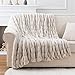 Luxury Concepts Soft Faux Rabbit Fur Throw Blanket - 50" x 60", Elegant Ruched Design Blanket, Machine Washable and Wrinkle Resistant, Lightweight Beige Throw Blanket for Couch, Sofa and Bed