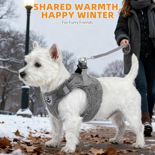 KOOLTAIL Plush Small Dog Harness and Leash Set, Warm Fleece No Pull Puppy Vest for Winter, Lightweight Reflective Step in Pet Harness for Medium Sized Dogs Boy Girl Outdoor Walking Cute Soft, Gray S by KOOLTAIL - Image 7