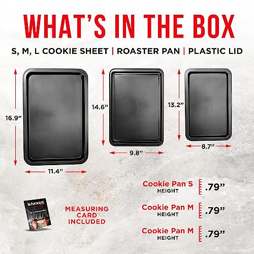 3 Piece Set Nonstick Carbon Steel Oven Bakeware -Professional Quality Kitchen Cooking Baking Trays -PFOA, PFOS, PTFE-Free Small, Medium & Large Baking Sheet Pans