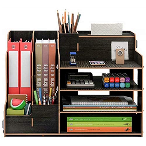 卓上収納ケース オフィス収納 机上収納ボックス 本立て 仕切り デスク上置き棚 大容量 書類整理 机上用品 文具収納 ブラック