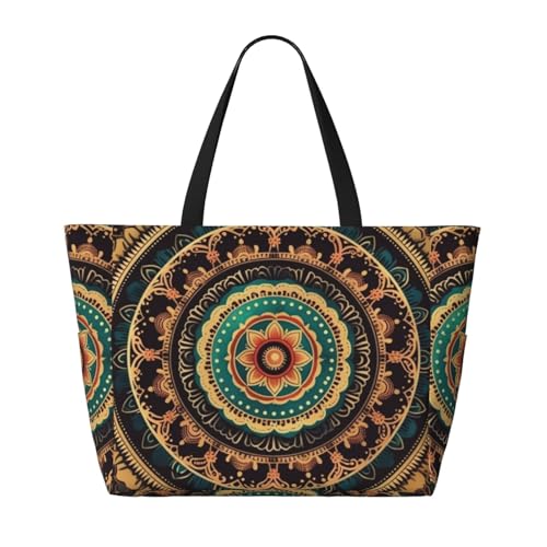 Mandala Beach Bags For Women Large Waterproof Sandproof Beach Tote Bag Pool Bag Lightweight Zipper Carry On Bags For Gym Travel Vocation2