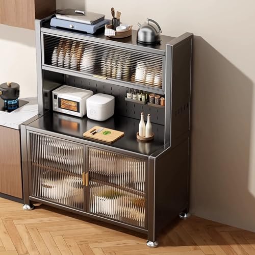 LKPMGOA Freistehender Küchenschränke, Küchenschrank, Küchenbuffet, Vitrinenschrank, Buffetschrank mit Lagerschrank, Erweiterter Platz(Black,60cm)