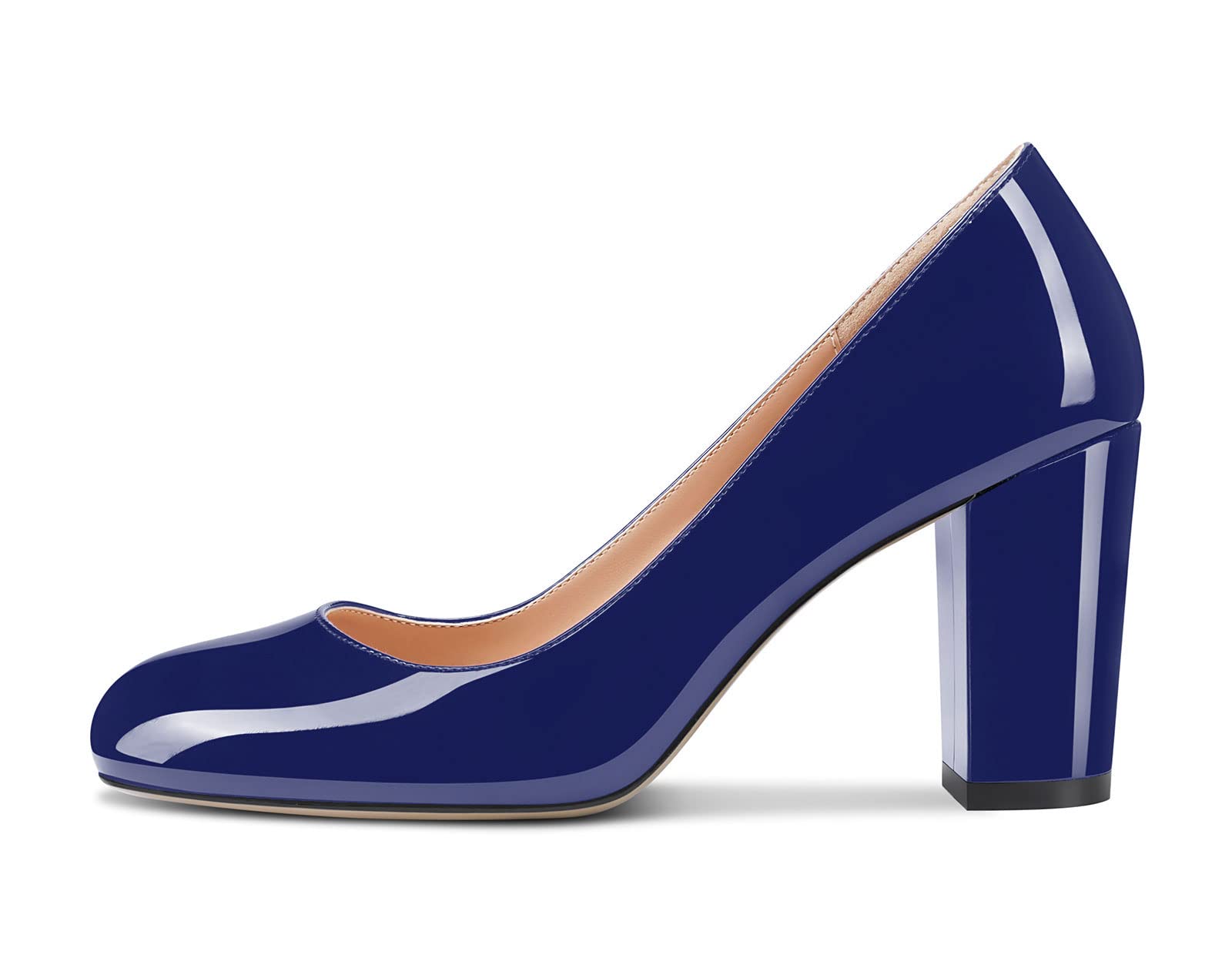 HDEUOLM Mujer Chunky Ancho Alto High Heel Cerrado el Dedo del pie Redonda Punta Pumps Slip-on de Boda Oficina Cute Zapatos 8CM Heels