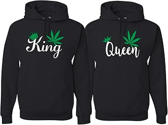 Weed King Weed Queen Couple Shirts His and Hers Matching Couples Hoodie Sweater Set