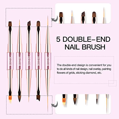 Image of Yasterd 5Pcs Nail Art Brushes Set Double-Ended Nail Art Tools for Nail Art