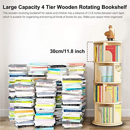 Tnueeio Wooden Rotating Bookshelf,4-Tier Corner 360 Display Natural Wood Storage Bookcases For Bedroom Living Room Study Room，Stackable Book Rack For Kids&Adults #TOP2