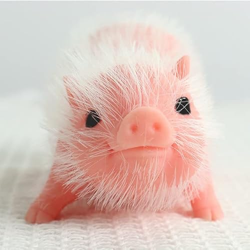 Linkkot Silicone Pet Pig 4 Inch Mini Realistic Silicone Piglet White Hair,Stretchy Fake Animals
