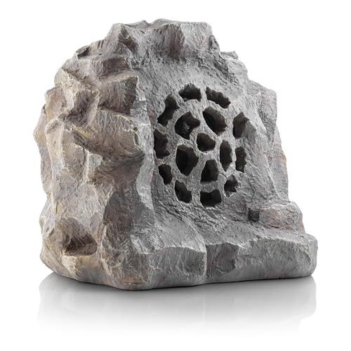Alpine Corporation 11" Tall Weather-Resistant Bluetooth Solar-Powered Wireless Rock Speaker with 50 Foot Range High-Fidelity Sound, and Portable Audio System, Gray