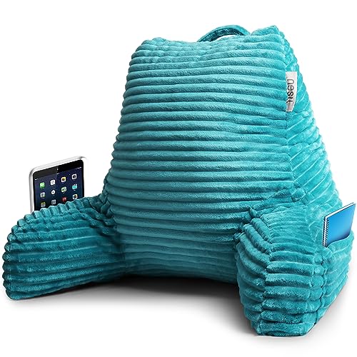 Image of Nestl Reading Pillow with Shredded Memory Foam, Luxe Cut Plush Back Pillow for Sitting Up in Bed, Back and Arms Adjustable Support for Adult & Teens, Backrest Pillows with Washable Cover Teal