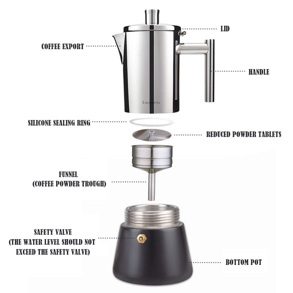 SOVORM Cafetera Italiana Moka Pot, 300ml Cafetera Espresso Moka Estufa, Cafetera Clásica De Acero Inoxidable, Adecuada Para Placa De Inducción (300ml) (300ml) The New