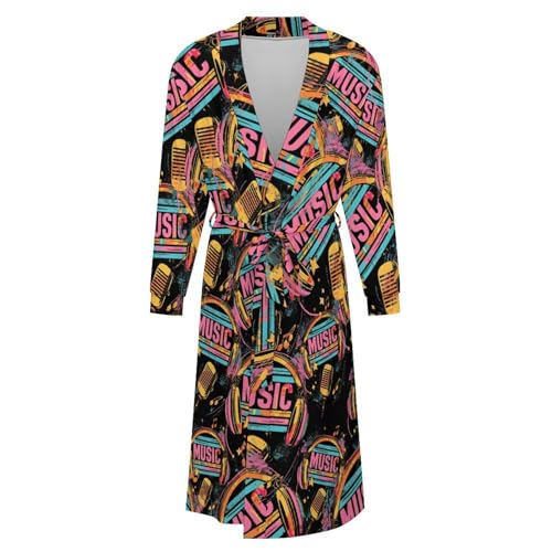 Music Soft Robe Long Sleeve Bathrobes V Neck Sleepwear Spa Robes with Belt Men Woman4