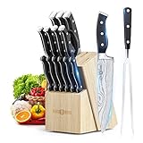 PARIS RHÔNE Kitchen Knife Set, 16-Piece High-Carbon Stainless Steel Knife Set with Block, Chef Knife, Bread Knife, Paring Knife, Built-in Sharpener Included, Ergonomic ABS Full Tang Handle, All-in-One