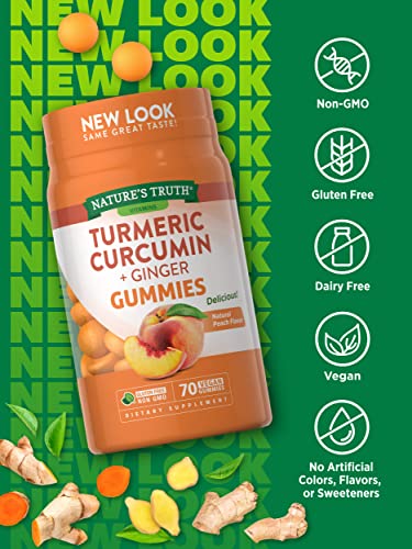 Nature's Truth Vegan Turmeric Curcumin Gummies | 70 Count | Plus Ginger | Peach Flavor | Non-Gmo & Gluten Free Supplement #TOP3