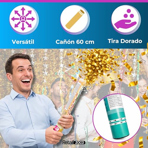 Miniatura 5 de Cañón Confeti Boda, Cañón Para Fiestas Y Eventos, Fáciles Y Seguros De Usar, Apto Para Bodas, Eventos, Celebraciones, Uso Interior Y Exterior, Diseño Metalizado Dorado, 60 Cm, Pack De 3 Unidades