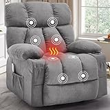 Massage Rocking Recliner Chair, Ergonomic Recliners Sofa with Vibration Massage & Heat, Rocking Chair Nursery Chair for Living Room Lounge with 4 Pockets, 2 Cup Holders, USB Charge Port, Grey