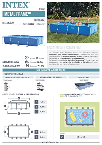 Intex 14.75' X 86" X 33" Rectangular Frame Above Ground Outdoor Backyard Swimming Pool With Flow Control Valve For Quick Draining, Blue #TOP5