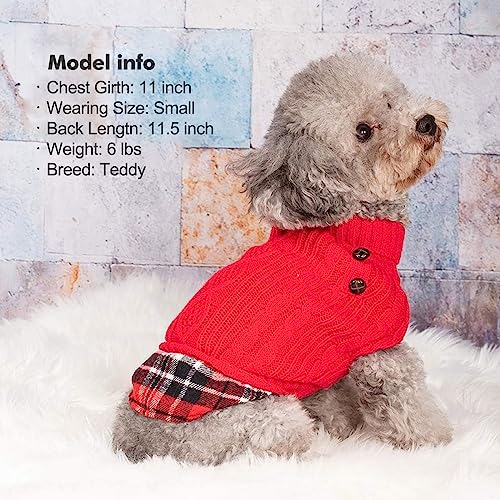 Image of KYEESE Dog Sweater for Small Dogs Turtleneck Thick Knit Pullover | Stretchy Fit, Lightweight & Warm, Cozy Knit Comfort, Classic Plaid Design, Gentle on Sensitive Skin, Winter Daily Wear