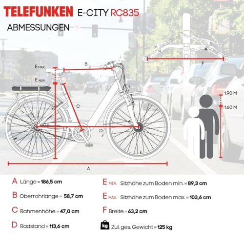 TELEFUNKEN E-Bike Damen 28 Zoll, Elektrofahrrad Frontmotor, 3-Gang Nabenschaltung, V-Bremsen - Pedelec Citybike