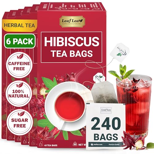 Image of LeafLea Premium Hibiscus Flowers Tea Bags, Rich Flavor & Color, 240 Count
