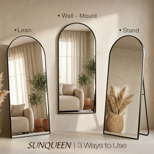 Image of SUNQUEEN 76 inchx34 inch Floor Mirror Full Length, Arched Full Length Mirror with Stand, Full Body Mirrors for Bedroom Living Room or Cloakroom Black