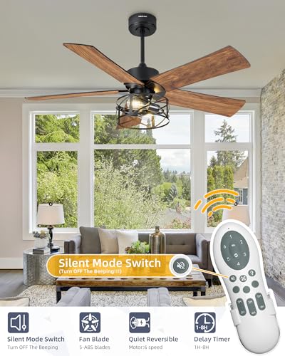 Image of YOUKAIN 48-Inch Farmhouse Ceiling Fan with Lights and Remote, Matte Black