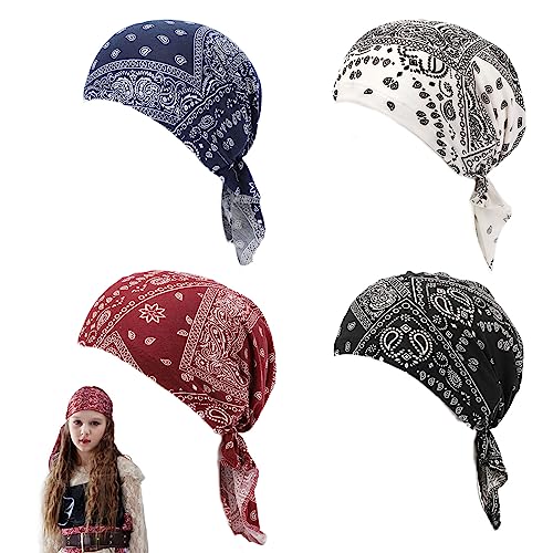 TSHAOUN 4 Paquetes Gorro Exquisito para Dormir, Sombrero Turban Beanie, Pañuelo de Cabeza Suave y Plisado de Moda, Turbante Cap para Mujer (4 Colores)
