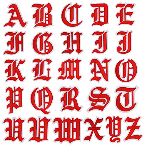 Greek Gothic Old English Letter Patches A To Z Red Retro Initial Vintage Parches Para Ropa Iron On/Sew Letters For Hat Backpack Jeans Clothing 2'' Embroidered Cool Fabric Alphabet Punk Patches #TOP13