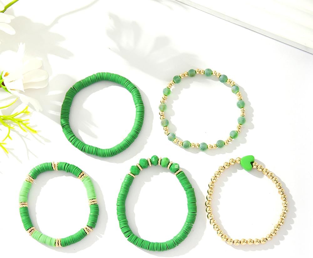 Caiyao Multicolor Heart Clay Stackable Bracelets Set for Women Bohemia Colorful Surfer Heishi Clay Gold Beaded Stretch Bracelets Summer Beach Boho Vacation Jewelry - Image 4
